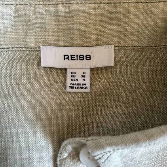 Reiss Nina Linen Open-Collar Overhead Shirt Sage Green Quiet Luxury 4 - Picture 2 of 10
